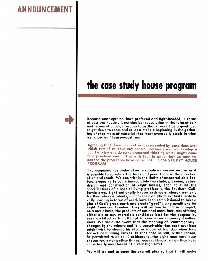 Anuncio del programa de las case study house program en Arts And Architecture