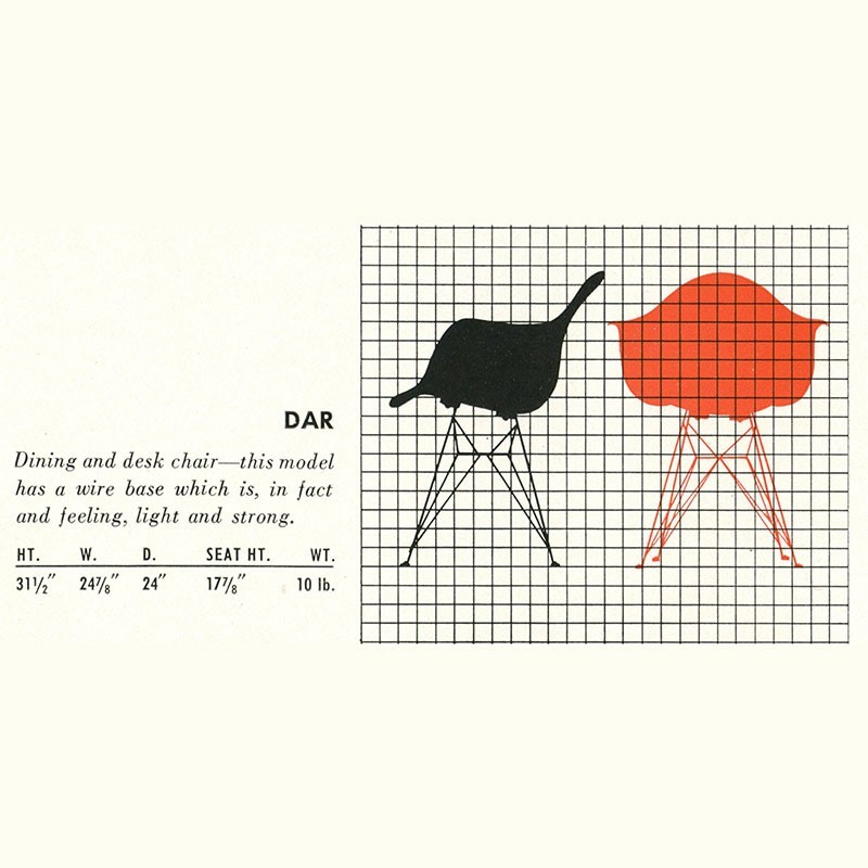 1952 Especificaciones del catálogo Herman Miller para el Eames DAR