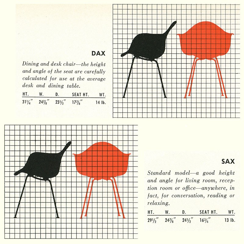 1952 Folleto Herman Miller Página de especificaciones de DAX y SAX