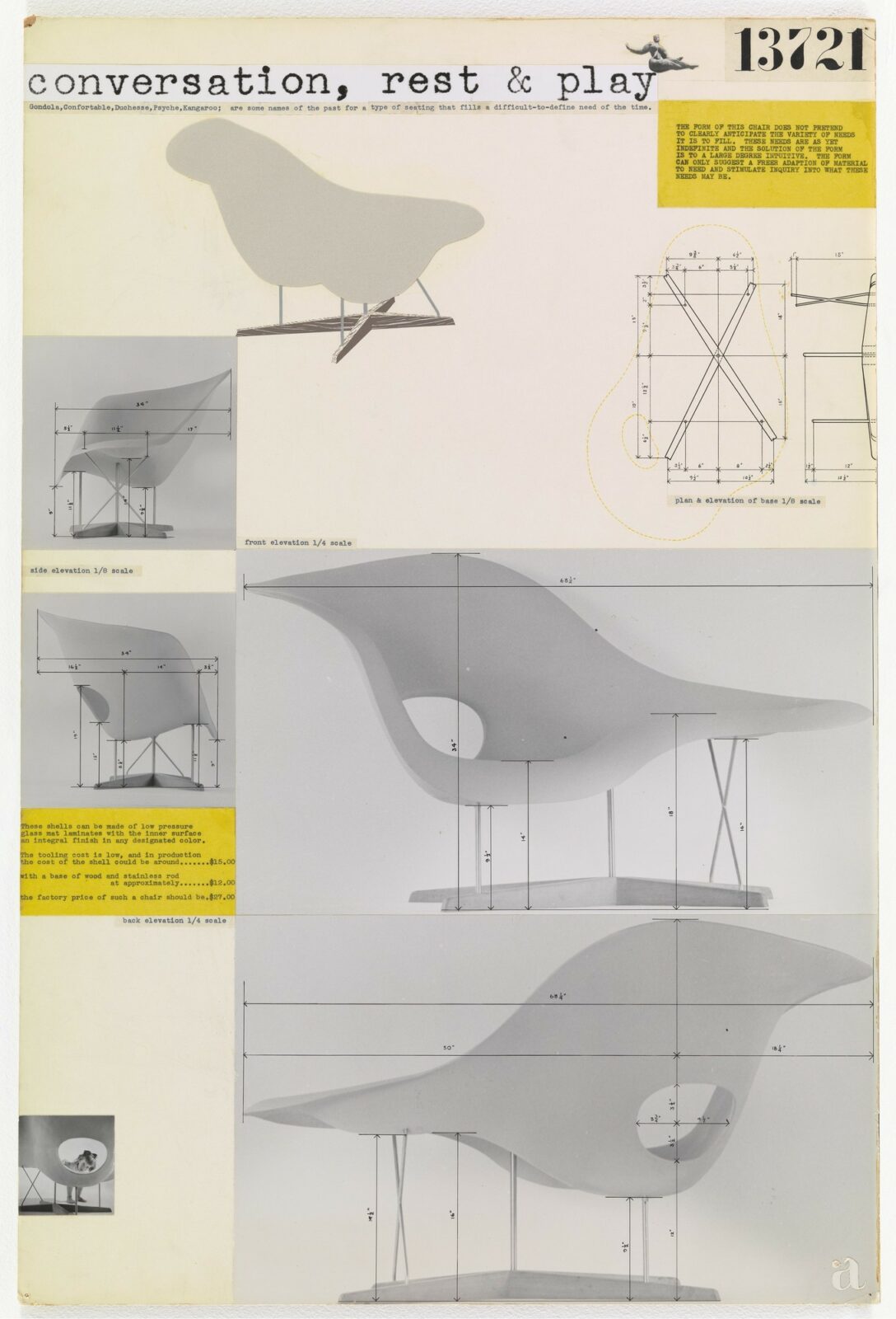 Charles Eames Ray Eames - LA CHAISE panel para el Concurso internacional MoMA de muebles de bajo costo 1949