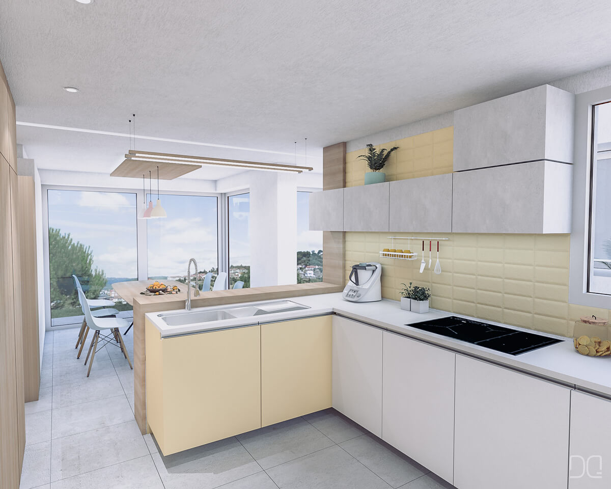 Proyecto vivienda unifamiliar en pendiente. Cocina